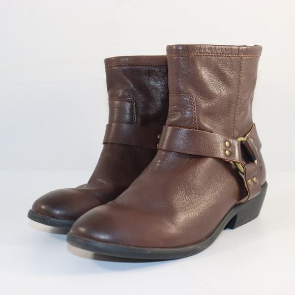 Frye Phillip Harness Short Boots Size 4Y (Women’s 6) Brown Leather Moto Style - Picture 2 of 6